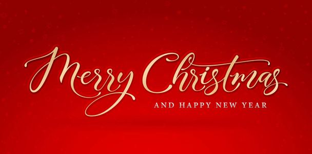 Vrolijk kerstfeest en gelukkig Nieuwjaar letter script lettertype. Kerstbanner met rode achtergrond, geschikt voor wenskaarten, uitnodigingen, uithangborden en spandoeken. - Vector, afbeelding
