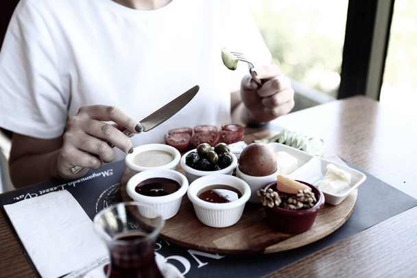 Rich and delicious Turkish breakfast - Фото, изображение