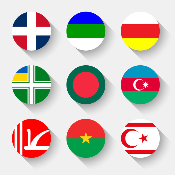 Flags of the world, round buttons - Vetor, Imagem