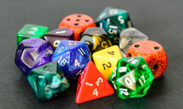 role playing dices lying on black background - Photo, Image