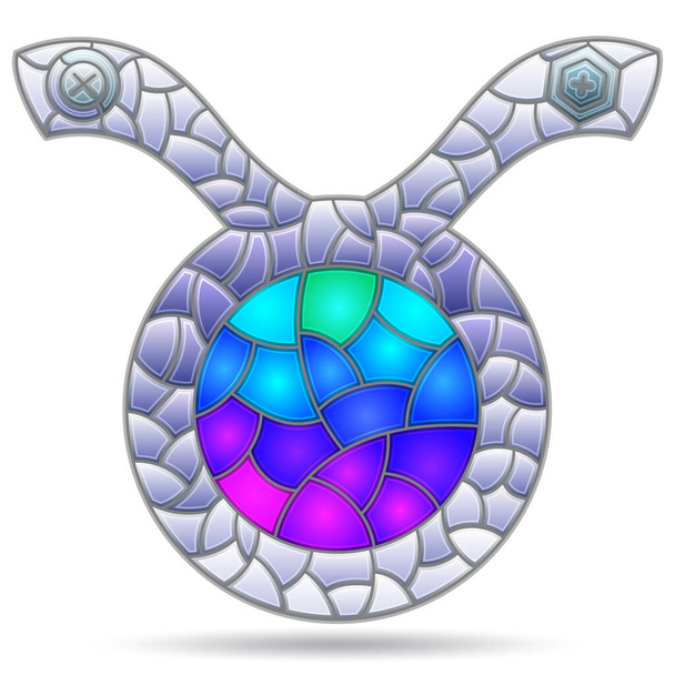Ilustración en el estilo de una vidriera con el signo del zodíaco Tauro, el símbolo está aislado sobre un fondo blanco - Vector, Imagen