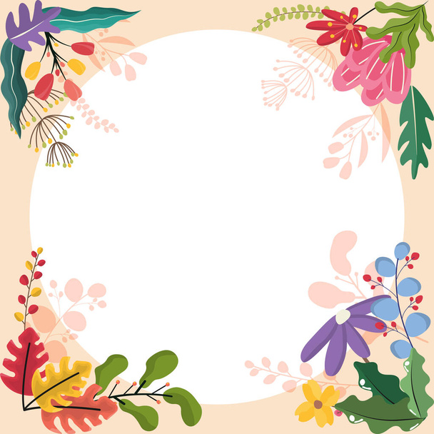 Circle Spring Flower Floral Plant Frame Card Vector Decoration - Vector, afbeelding