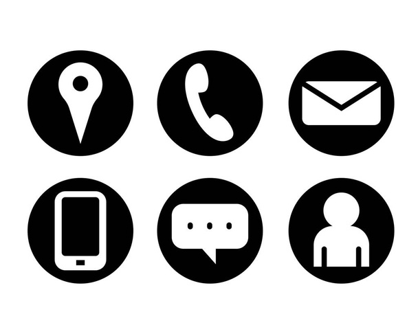 Icono de contacto comercial en conjunto círculo negro, diseño simple sobre fondo blanco. - Vector, Imagen