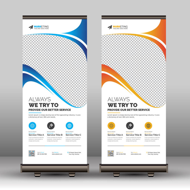 Modern Red, Blue, and Yellow Business Roll Up Banner Signage Template Set Unique Design | Εκτύπωση Έτοιμη Εταιρική Διάταξη Standee για Office, Company, and Multipurpose Use - Διάνυσμα, εικόνα