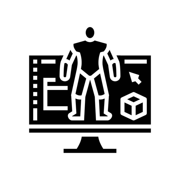 3d modeling characters glyph icon vector illustration - Вектор,изображение