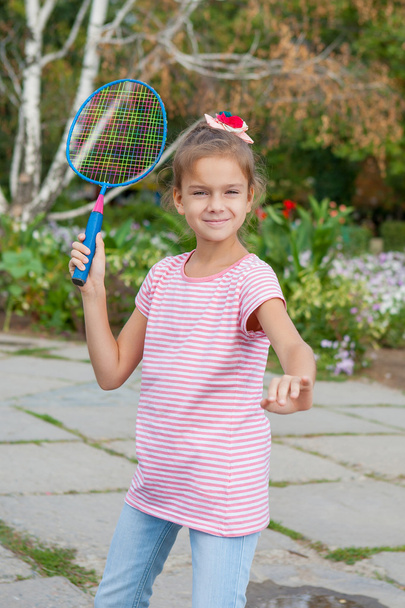 Cute girl with racket Outdoors - Foto, Imagem