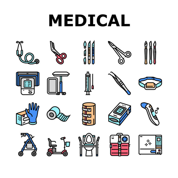 Lékařské nástroje a zařízení Ikony Nastavit vektor - Vektor, obrázek