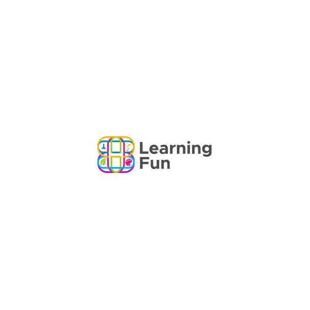 Modern színes LEARNING FUN boldog logó design - Vektor, kép