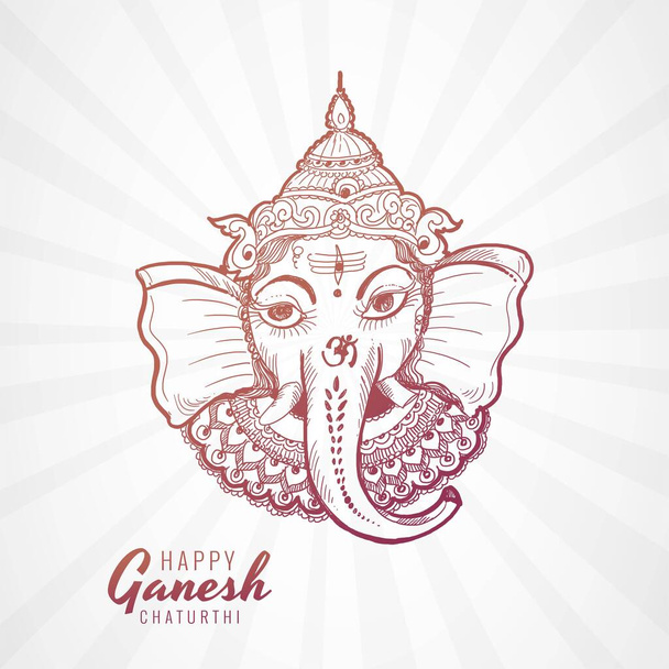 Bonito rosto chaturthi Ganesh em design de arte esboço - Vetor, Imagem