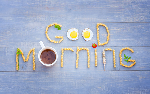 "Good morning" text by products - Φωτογραφία, εικόνα