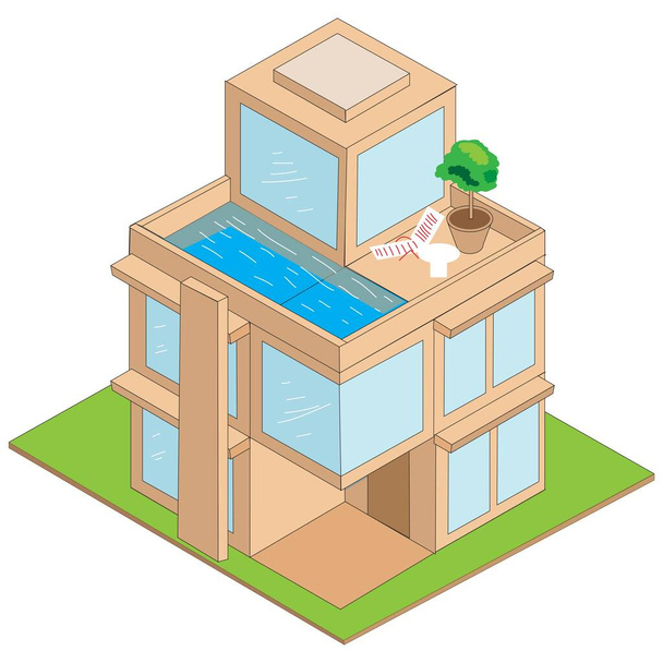 Illustration vectorielle de maison moderne minimaliste isométrique 3D - Vecteur, image