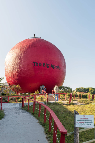 Colborne, Kanada - 7. září2021 Velké jablko u silnice atrakcí v Colborne, Ontario, se nachází na jižní straně Ontario Highway401. Velká jablečná struktura je prý největší na světě.. - Fotografie, Obrázek