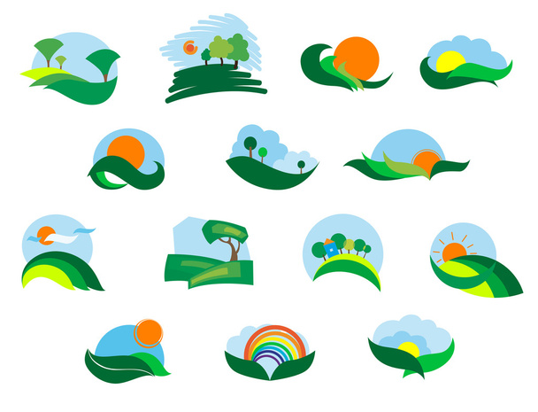 Літні та осінні сільськогосподарські пейзажні ікони
 - Вектор, зображення
