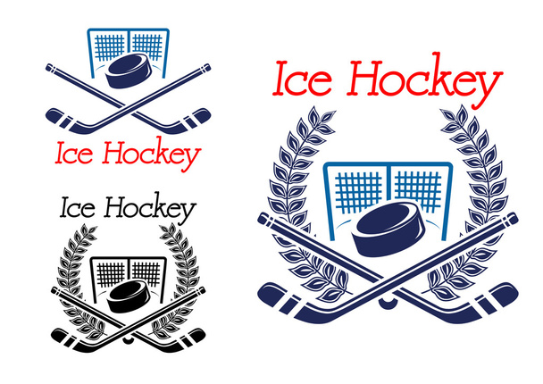 Emblèmes de hockey sur glace avec filet de hockey
 - Vecteur, image
