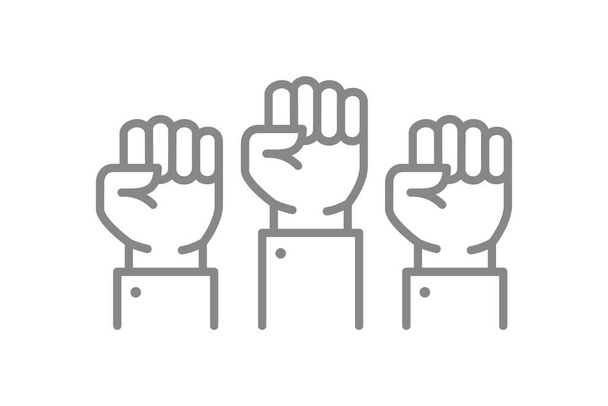 抗議行のアイコンで提起された握り拳。協力、チームワークのシンボル - ベクター画像