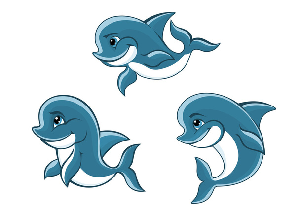 kreskówka mało niebieski delfiny - Wektor, obraz