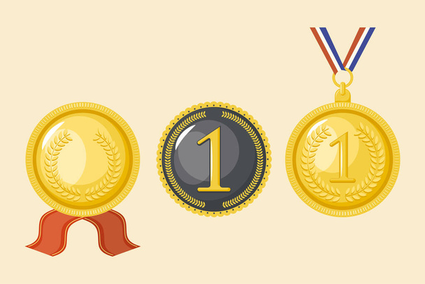 tres medallas de oro - Vector, Imagen