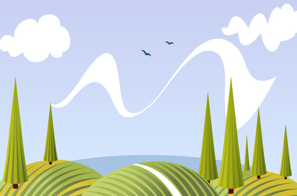 Campos de verano de dibujos animados y prados paisaje
 - Vector, imagen