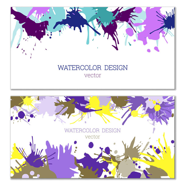 Splashes of paint of different colors. Blots. Bright unusual multicolored colorful watercolor background. Set of two templates - Vektori, kuva