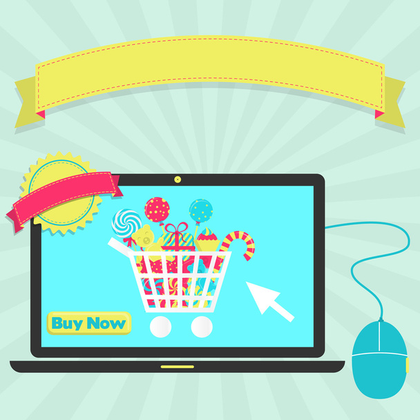 Купити цукерки онлайн через ноутбук
 - Вектор, зображення