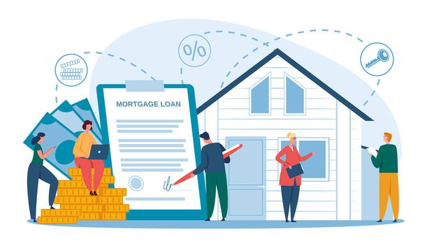 Mortgage concept, buy house use bank loan - Вектор,изображение