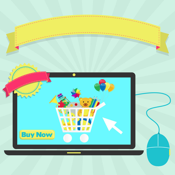 Buy toys online through laptop - Vector, Image