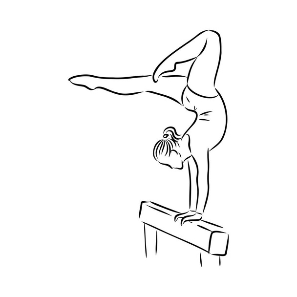 Ritmische gymnastiek. Silhouet van een meisje met een lint. Mooie gymnast. De vrouw is slank en jong. Vector illustratie. - Vector, afbeelding