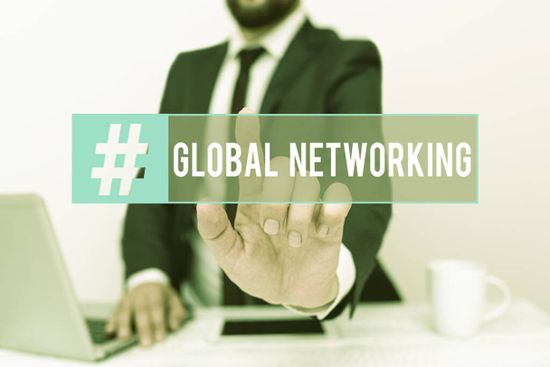 Conceptual caption Global Networking. Business overview Communication network which spans the entire Earth WAN Remote Office Work Online Smartphone Voice And Video Calling - Foto, Imagem