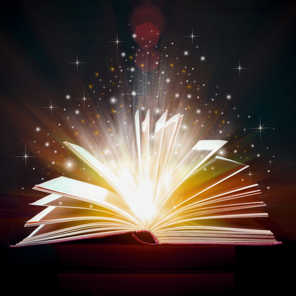 Magic fények, nyitott könyv Magic háttér,  - Fotó, kép