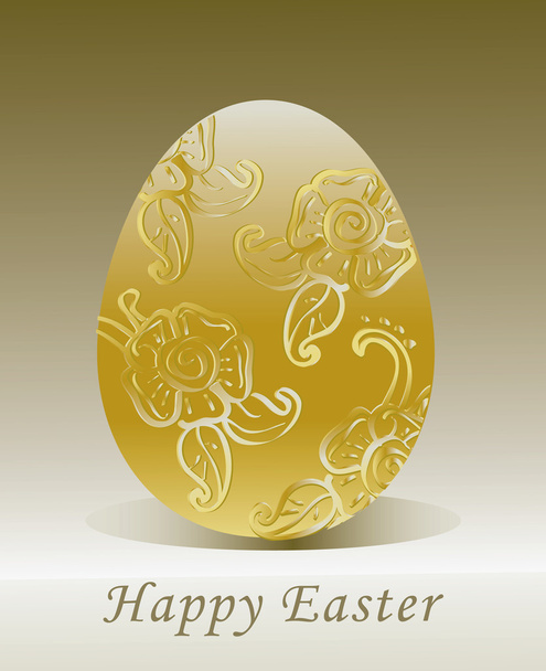 Golden easter egg with floral decoration. - Vektor, obrázek