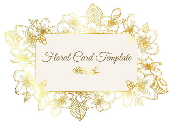 Floral wedding invitation golden elegant card template - Vector, Imagen