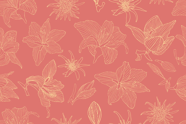 Art floral vector seamless pattern. Light hippeastrum and tragopogon flowers - Vektör, Görsel