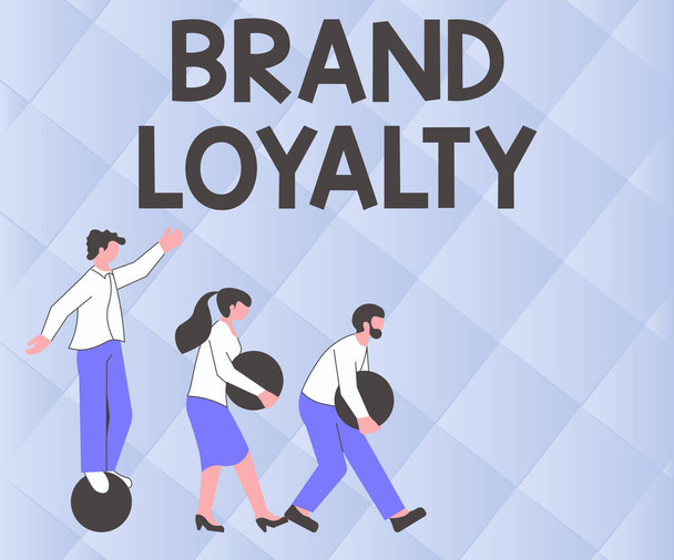 Inspiration showing sign Brand Loyalty. Concept meaning Repeat Purchase Ambassador Patronage Favorite Trusted Illustration Of Group Bringing Their Own Heavy Sphere Together. - Photo, Image