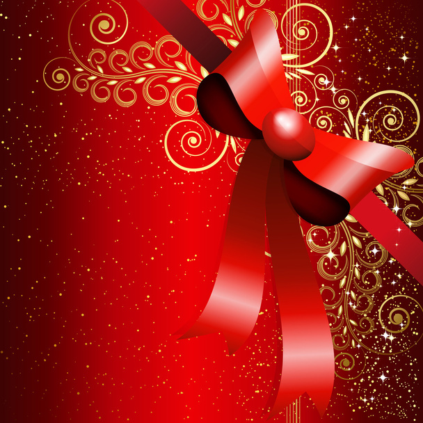 Red gift bow with floral curl. Vector - ベクター画像
