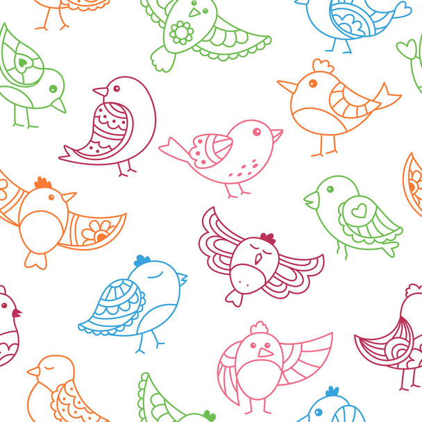 Doodle bird wrapper ornament outline seamless pattern comic birds scrapbook paper clipart vector - Vektor, Bild