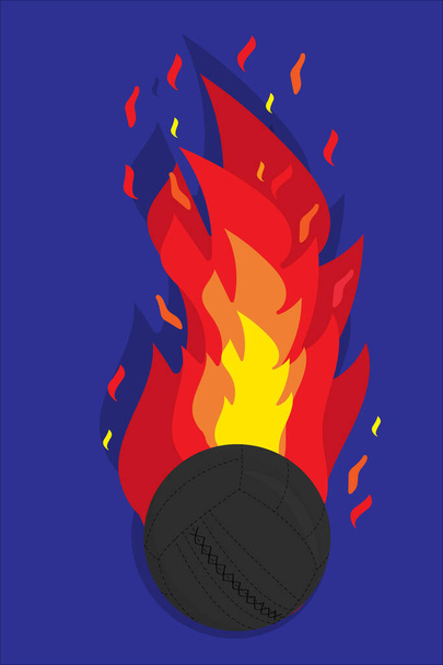 Крупним планом Векторна ілюстрація чорного медичного м'яча летить на великій швидкості за ним вогненний хвіст на синьому фоні. Спортивне обладнання
 - Фото, зображення