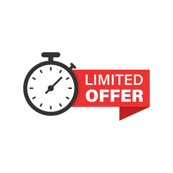 Limited offer label icon in flat style. Discount banner with clock vector illustration on isolated background. Sale sign business concept. - Vector, Image