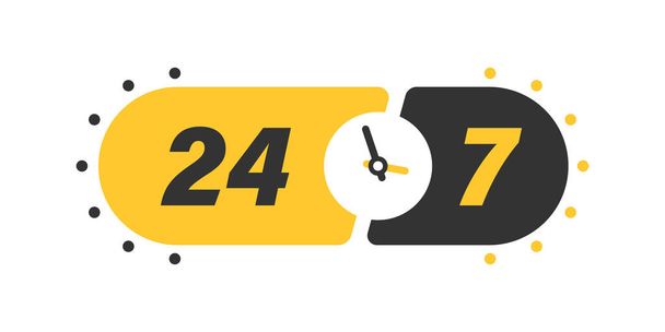 24 7 hours service icon in flat style. All day business and service vector illustration on isolated background. Quick service time sign business concept. - Vettoriali, immagini
