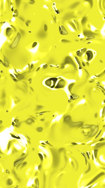 αφηρημένη υφή γυάλινης επιφάνειας κίτρινου χρώματος. Γυαλιστερή επιφάνεια του νερού. Υφή υγρού λιωμένου χρυσού. Κάθετη εικόνα. 3D εικόνα. 3D απόδοση. - Φωτογραφία, εικόνα