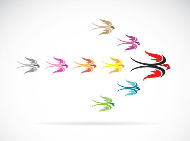カラフルなツバメの鳥のベクトルグループ。チームワークのコンセプト - ベクター画像