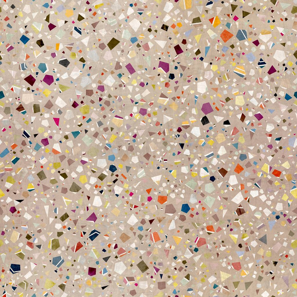 Seamless modern abstract terrazzo pattern swatch. High quality illustration. Random trendy confetti design for textile print or interior design or floor. Colorful micro speckle tile mosaic material. - Photo, Image