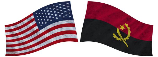 Angola and USA United State of America Wavy Fabric Flag  3D Illustration - Photo, Image