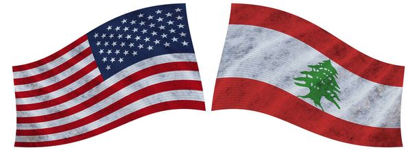 Libanon a USA Spojené státy americké Wavy Fabric Flag 3D Illustration - Fotografie, Obrázek