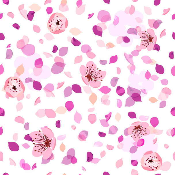 Pink flower petals. Sakura flowers Seamless background. Vector illustration - Vettoriali, immagini