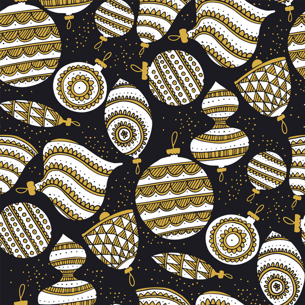 Fekete és arany elegáns xmas labdák zökkenőmentes minta. Téli üdvözlet kapcsolat háttér, szövet, textil, csomagolás, felület, web és nyomtatási tervezés. - Vektor, kép