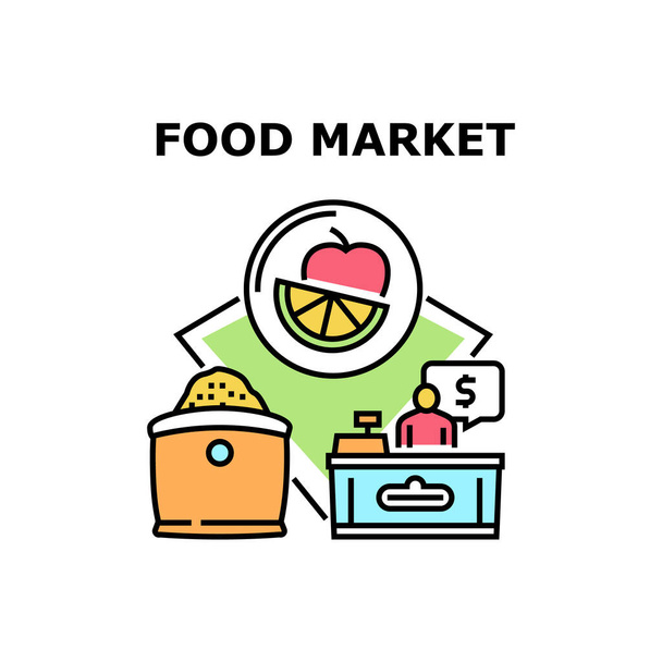 Mercado de alimentos Vector Conceito Ilustração de cores - Vetor, Imagem