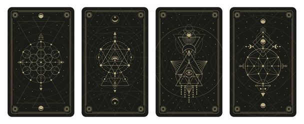 Mystic sacred geometric linear shapes tarot cards. Abstract mystical signs occult cards for magic crafts vector illustration set. Sacred geometry sacramental posters - Vector, Image