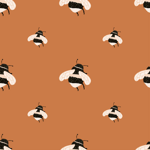 Bee pattern seamless in freehand style. Cute insect which extract honey on colorful background. Vector illustration for textile prints, fabric, banners, backdrops and wallpapers. - Vektori, kuva