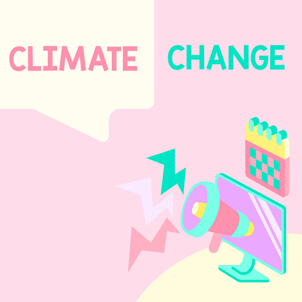 Handwriting text Climate Change. Business idea change in the expected pattern of average weather of a region Monitor Drawing With Megaphone Producing Lighting To Message . - Foto, Bild