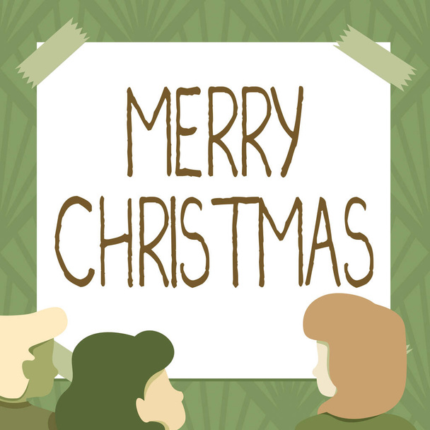Текст с надписью "Счастливого Рождества". Ежегодная традиция отмечать рождение Иисуса Христа. - Фото, изображение